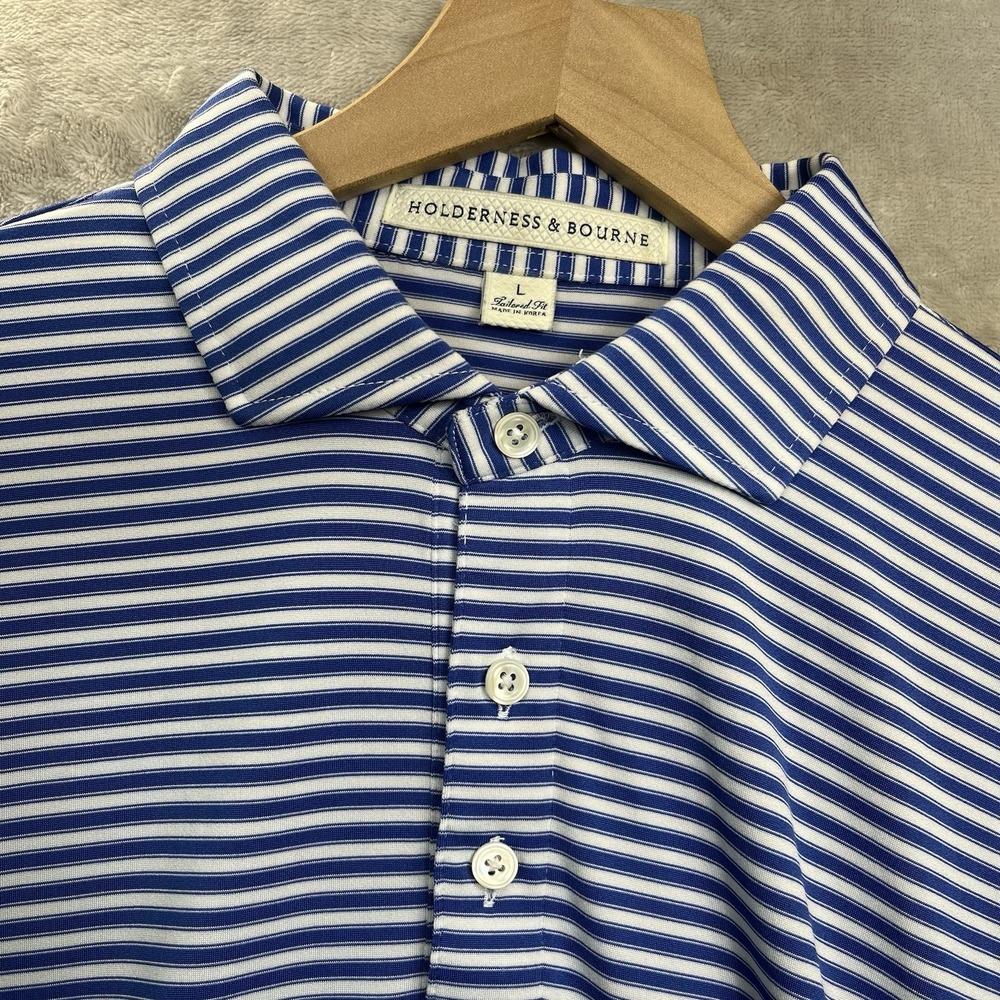 Holderness & Bourne Shirt Men's L Tailored Fit Striped Polo Logo
